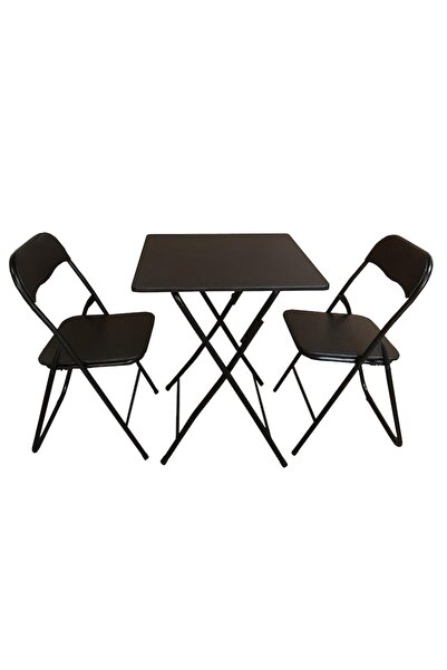 HouseXL Folding Table Set with 2 Chairs Smart Square Table Set, MDF, Soft Seats, 60X60X75 cm, Black