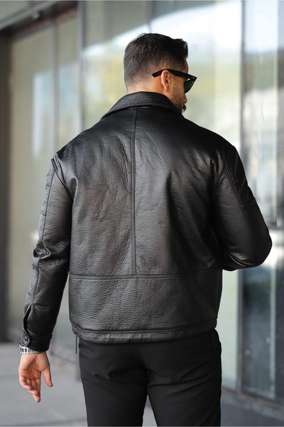 MİS MODA Men's Interlined Leather Coat