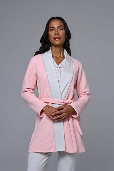 Lohussa Set de pijamale pentru femei, roz jacquard, cu nasturi în față, cu de...