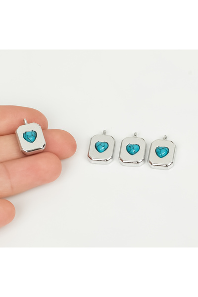 yfhobi 1 Adet- 17 mm Firuze Desen Kalp Taşlı Metal Uç, Takı İçin Charm Uç, Ro...