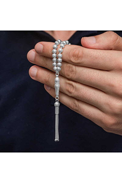 Pazarcan Silver Striped Round Men's Prayer Beads