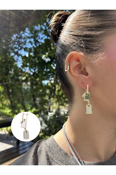 Finery by Nerrs Double Plate Design, Stone Inlaid Earrings