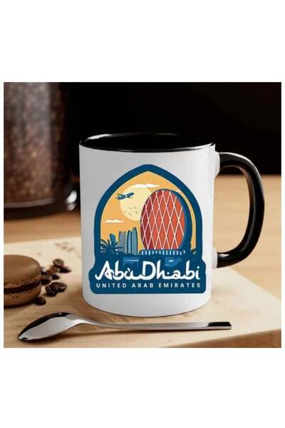 RYN كوب قهوة خزفي تذكاري من الإمارات العربية المتحدة - 11 أونصة بتصميم معالم أبوظبي، آمن للاستخدام في غسالة الأطباق، مثالي للاستخدام في الأماكن المغلقة أو الهواء الطلق.