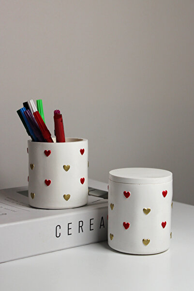 The Craft Thor Heart Concrete Organizer Set |   Pen Holder and Box Organizer (Set of 2)