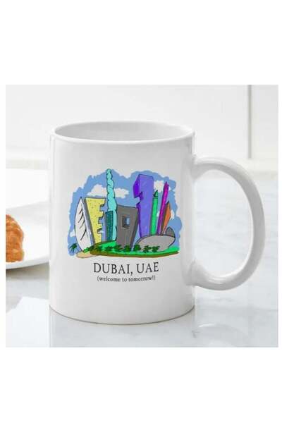 RYN كوب قهوة سيراميكي بتصميم دبي الإمارات العربية المتحدة، سعة 11 أونصة - تصم...