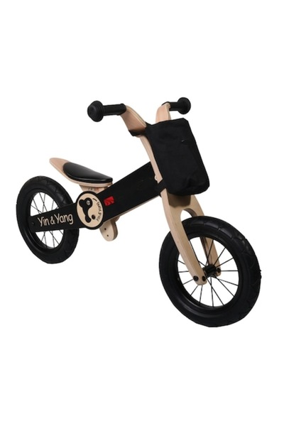 NOVOKIDS Bicicletă din lemn YinYang, bicicletă de echilibru din lemn pentru c...