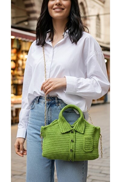 Elnora El Örgüsü Gömlek Tasarımlı Yeşil Kadın Çantabn