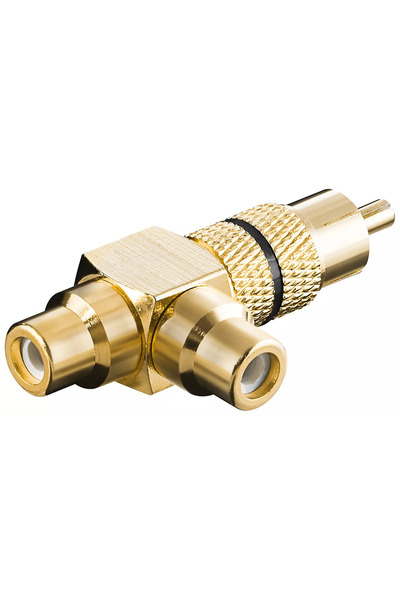 OEM RCA Y adapter male to 2x female black ring gold version Goobay