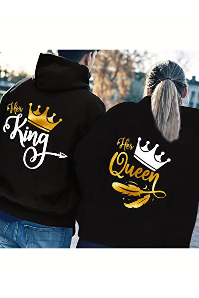 NEVERMIND Set de 2 hanorace cu glugă cu design special cu imprimeu Regele și ...