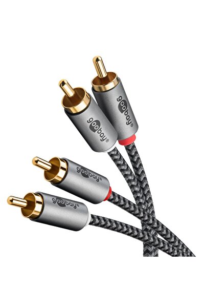 OEM Stereo cable 2x RCA male-male 3m premium extremely flexible black textile...