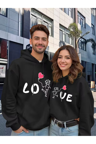 NEVERMIND Combinație pentru cuplu iubit Love cu imprimeu cu glugă Swea tricou...