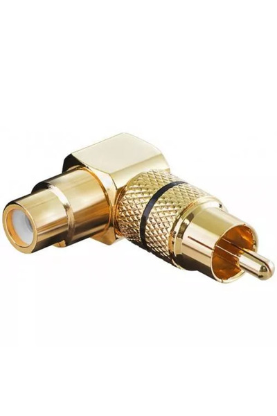 OEM Mufa adaptor RCA mama la RCA 90 tata inel negru metal aurit Goobay