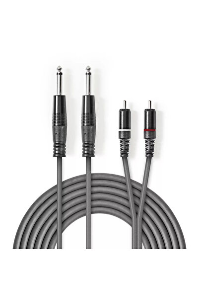 OEM Stereo audio cable 2x 6.35 mm Jack male - 2x RCA male 1.5m gray Nedis