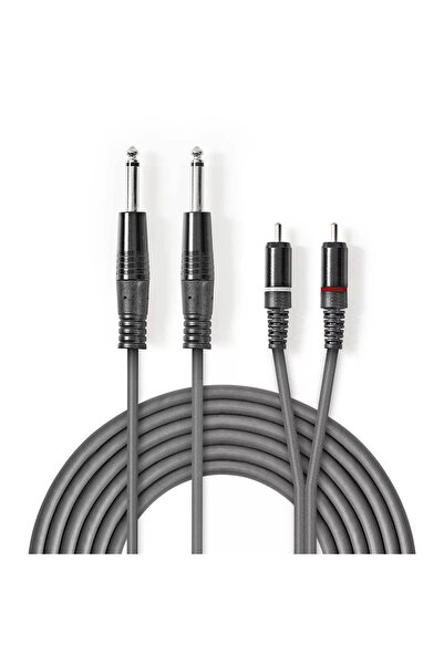 OEM Stereo audio cable Nedis Jack 2x 6.35 mm male - 2x RCA male 3m gray