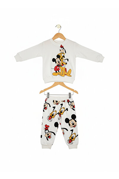 Selvira Mickey & Friends Printed White Tracksuit Set – Cotton Fabric, Long Sl...