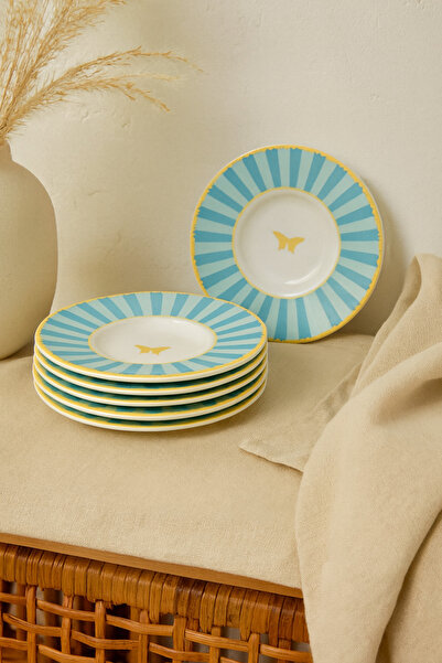 porselenden Bomonty Turquoise 6 Person 13 cm Tea Plate Hand Decorated Premium Porcelain