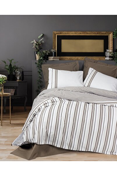 ŞENER HOME Cottonbox Nobil Ranforce Double Duvet Cover Set Swell Brown