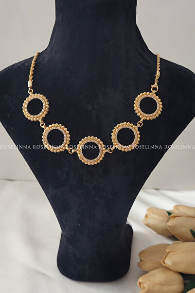 ROSELİNNA 5 Çeyrekli Zincirli Oval Kolye, Çeyrek Altınlı Beşibirlik Kolye, Beşi biyerde Kolye | Dorika Model