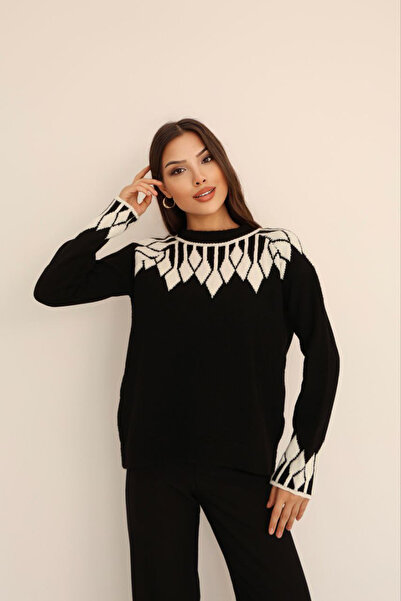 bacc سترة نسائية سوداء بنمط ياقة الدراجة محبوكة BCES-253003