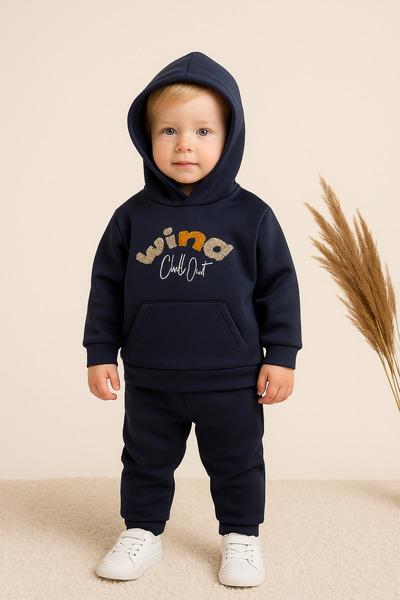 Oz Baby Kışlık Unisex Skuba Kumaş Polar Astarlı Süzene Nakışlı Kapüşonlu Bebek ve Çocuk Takımı