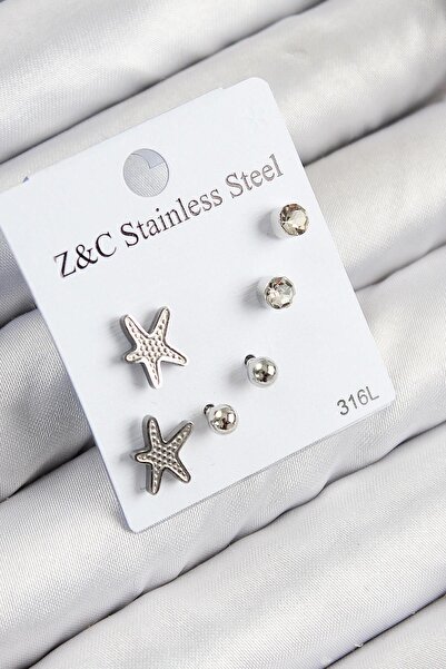 Inure Jewelry 316L الفولاذ الزركون حجر نجم البحر نموذج فضي اللون مجموعة أقراط...