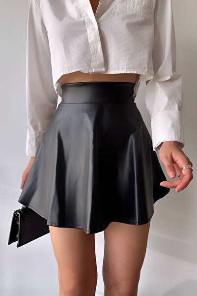 bacc Fusta neagră plisată din piele artificială pentru femei BCHN-2526599