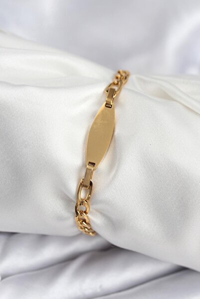 Inure Jewelry سوار نسائي من الفولاذ 316L بلون ذهبي بيضاوي مناسب للكتابة