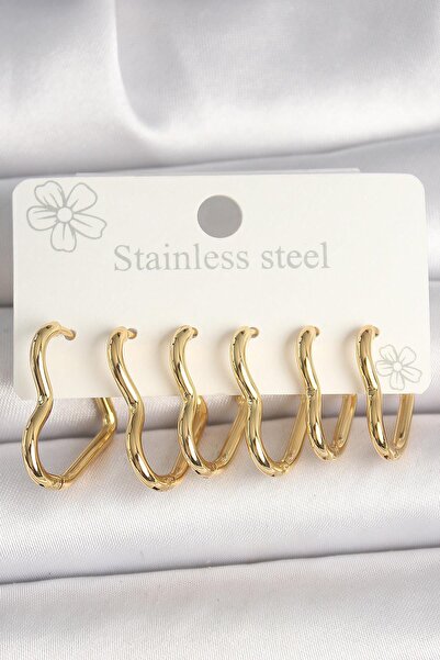 Inure Jewelry مجموعة أقراط نسائية على شكل قلب من الفولاذ باللون الذهبي عيار 316L