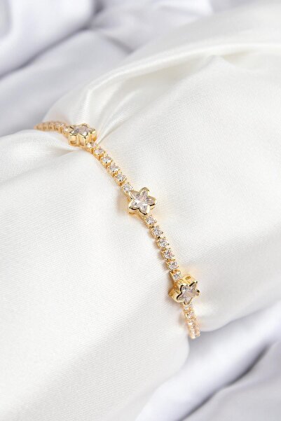 Inure Jewelry سوار نسائي من النحاس والزركون بحجر النجمة موديل ذهبي اللون