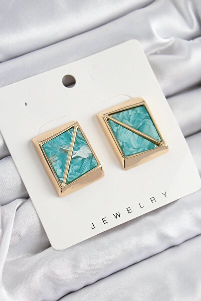 Inure Jewelry أقراط نسائية من النحاس الفيروزي بتصميم مثلث مربع الشكل ومفصلة ب...