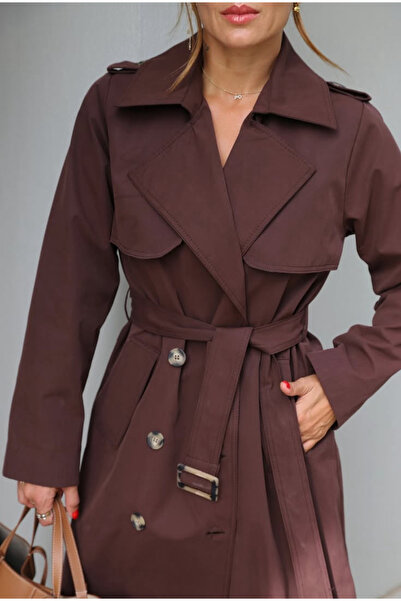 Marjinal Kadın İçi Ekose Desenli Trençkot