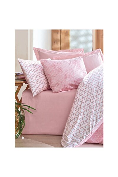 ŞENER HOME Cottonbox Minimal Double Size Fitted Sheet Duvet Cover Set Best Pink