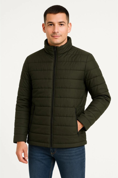 buğrahayalin Men's Bomber Jacket – Water Repellent Fabric, Quilted Lining, Zipper Closure, Winter – Khaki