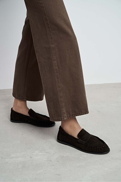 NİŞANTAŞI SHOES Elisha Kahve Hakiki Süet Düz Taban Loafer Kadın Ayakkabı