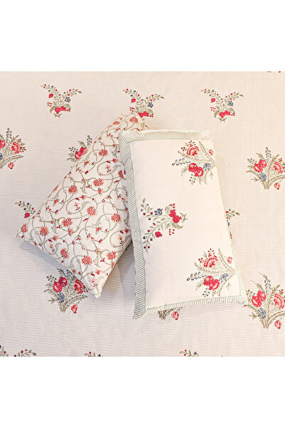 SARAS LABEL Heritage Block Print 100% Cotton Percale Bedsheet with 2 Pillowcases