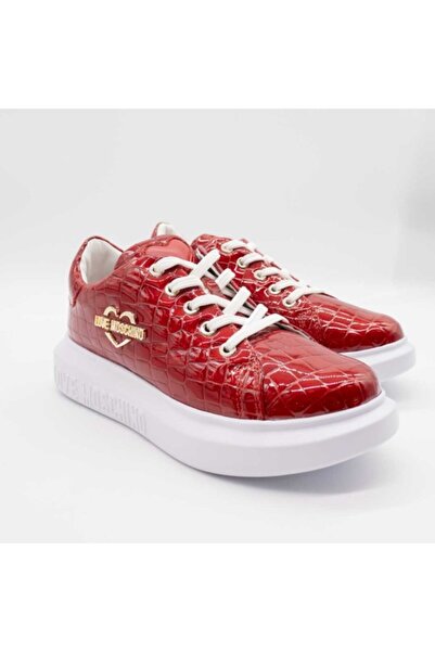 Love Moschino WOMEN'S RED SNEAKERS WITH CROCO TEXTURE