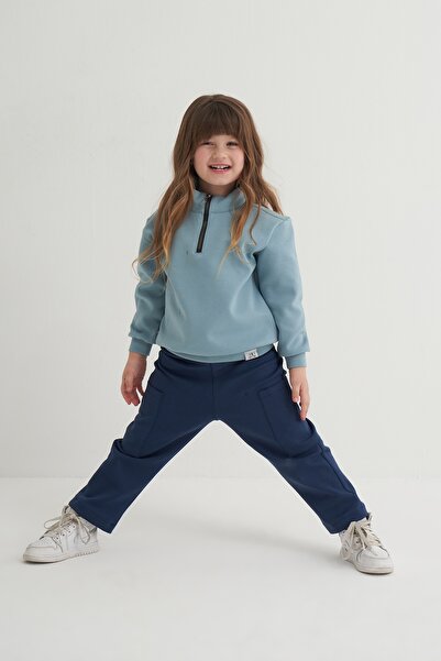 EBU Prive Унисекс детска суитшърт с половин цип, синя