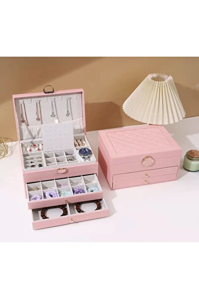 İthal Розов екстериор, кадифено интериор, 3-степенен органайзер за бижута