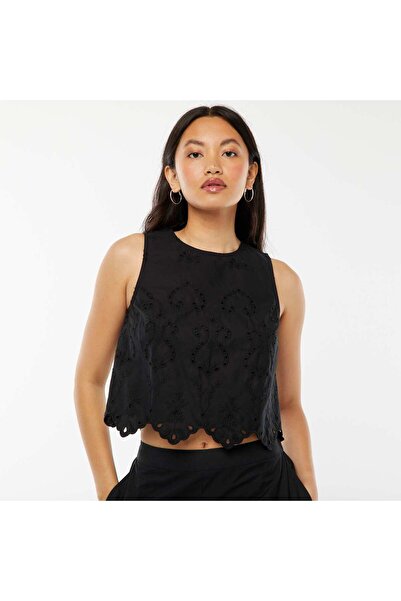 KIABI Sleeveless top with broderie anglaise BLACK