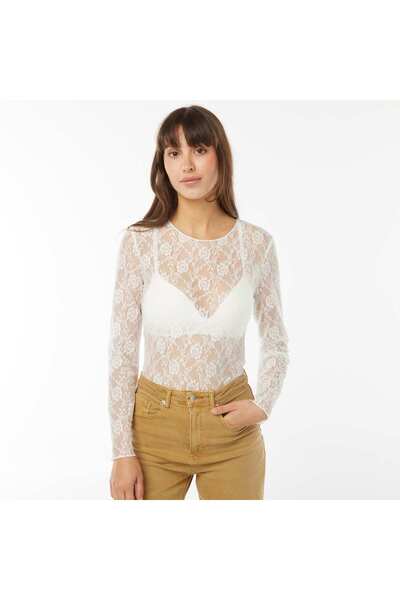 KIABI Long-sleeved lace bodysuit WHITE
