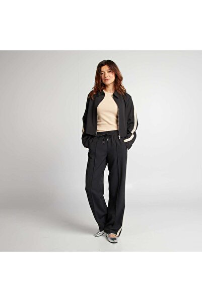 KIABI High-waisted wide-leg trousers with contrasting stripes BLACK