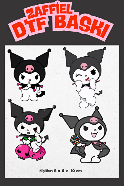 ZAFFİEL-DTF-BASKI Kuromi Ütü ile Yapışan Tişört Tekstil Transfer Dtf Baskı