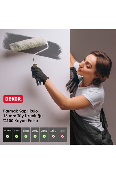 Dekor Pösteki 1035 Rolă de vopsit cu mâner din puf, diametru mediu 5 cm, 16 mm, 100% piele de oaie, 20 cm