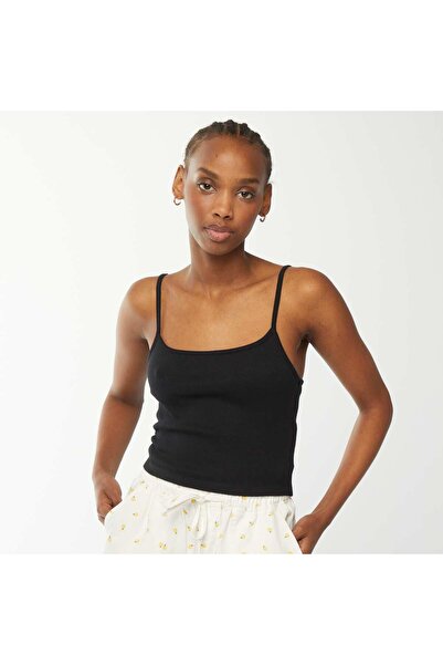 KIABI Ribbed cropped vest top BLACK