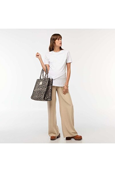 KIABI Striped Wide-Leg Maternity Trousers BEIGE