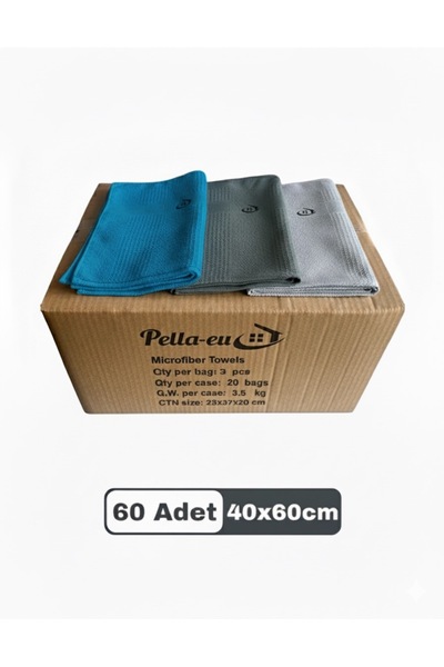 PELLA-EU Mikrofiber Cam Bezi Genel Temizlik Bezi Mutfak Banyo Yüzey 60 adet Mavi Antrasit Gri 40x60cm