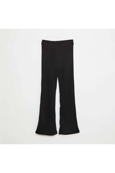 KIABI Solid cotton flare trousers BLACK