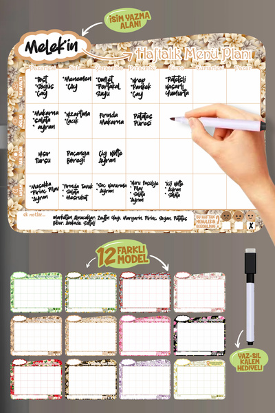 cici magnet www.cicimagnet.com Gold Çiçekler Temalı Haftalık Menü Planlayıcı ...