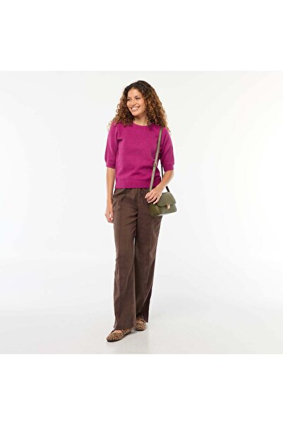 KIABI بنطلون مطوي بخطوط جانبية بني