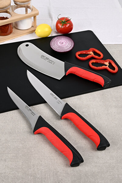 Cavit İnox Bıçak Seti 3 Parça Erogomik Tutuş Şef Bıçağı , Salata Satırı , Et ...